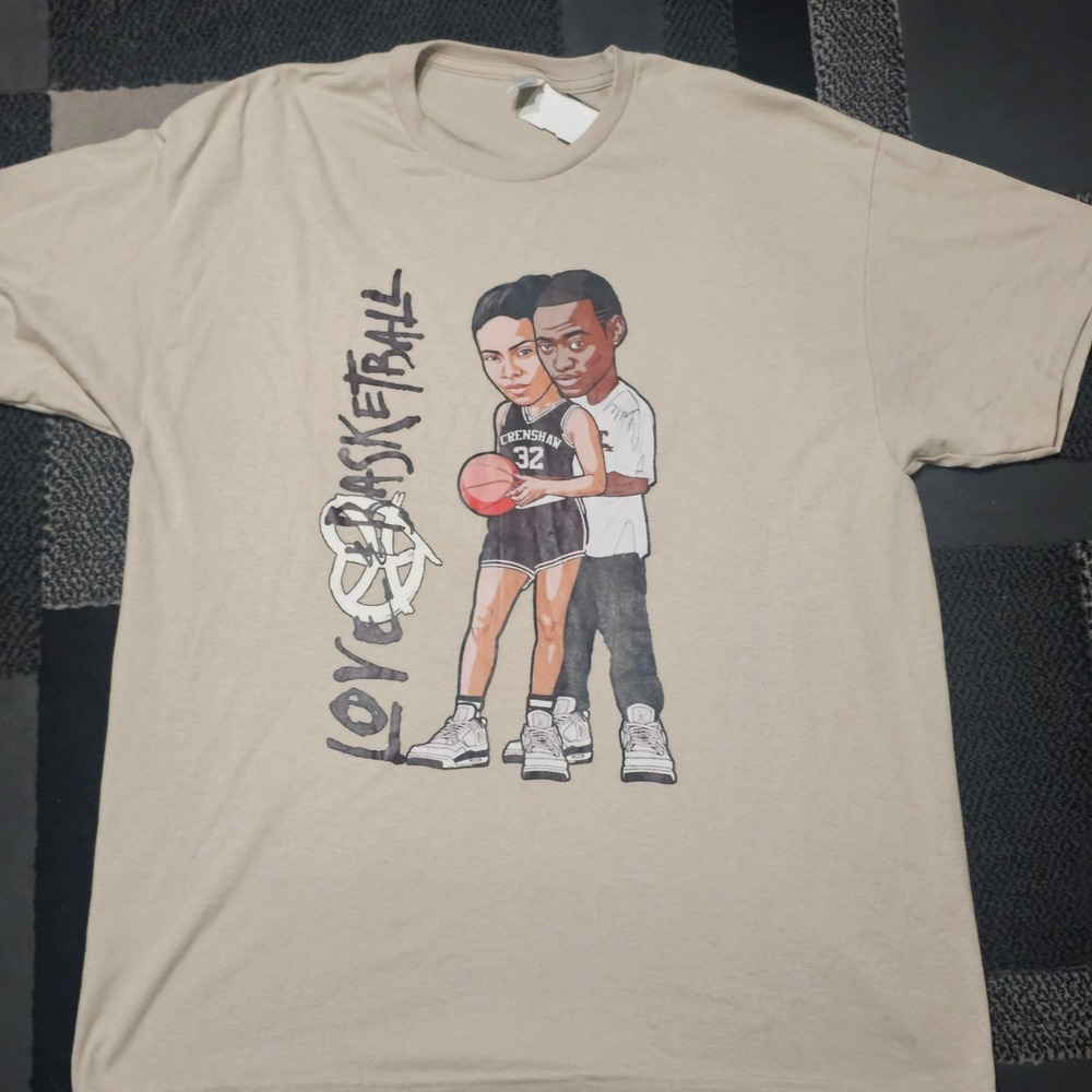 Gildan Love and Basketball Movie Graphic Tee Mens XL Tan‎ Caricature Art